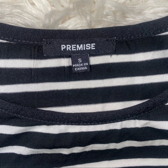 Premise | Striped Sheer Edge Longline Black & White Tee Shirt Blouse - Picture 7 of 11